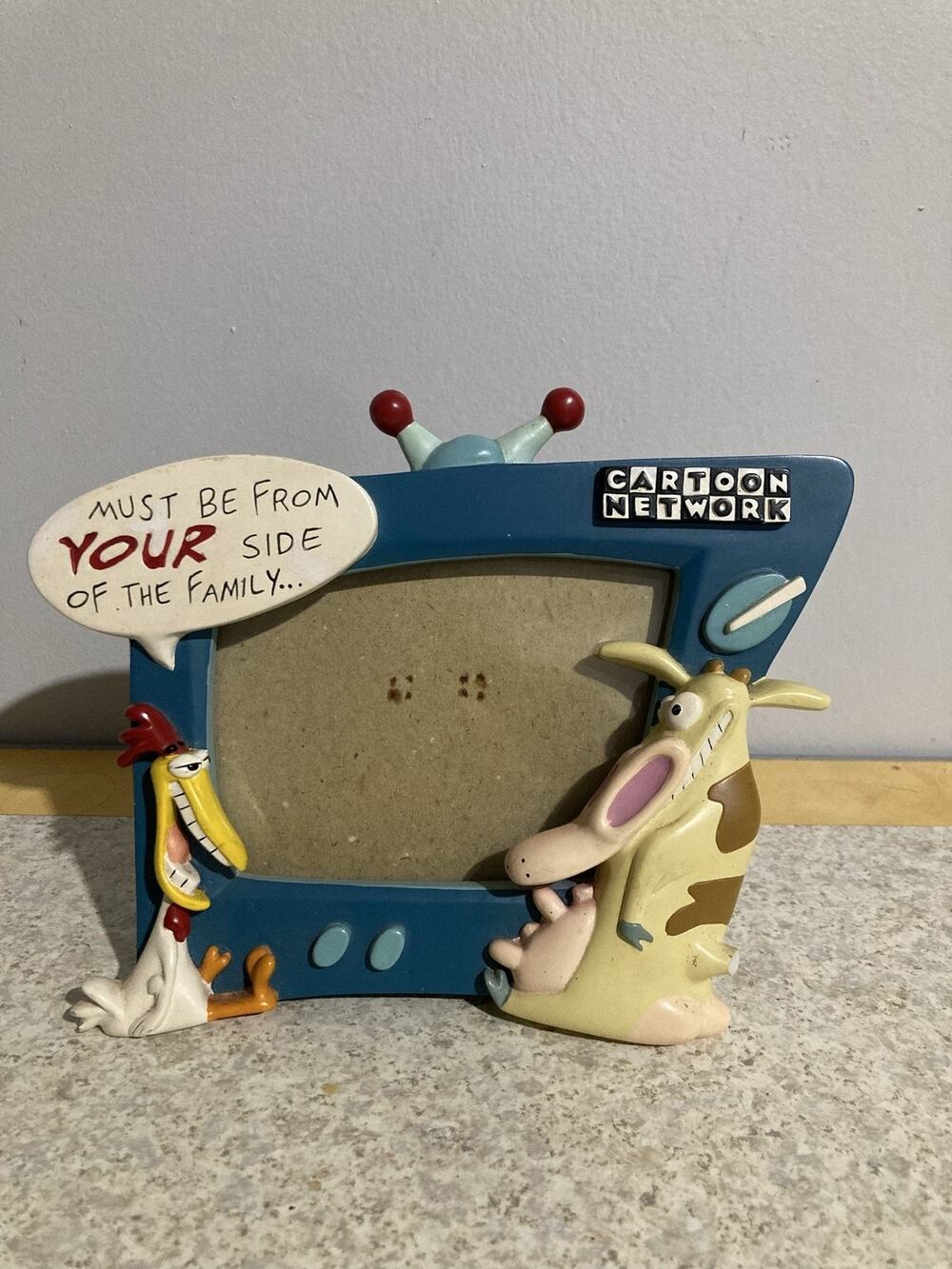 RARE Cartoon Network Cow And Chicken Picture Frame Blue Warner Bros Studio 1998